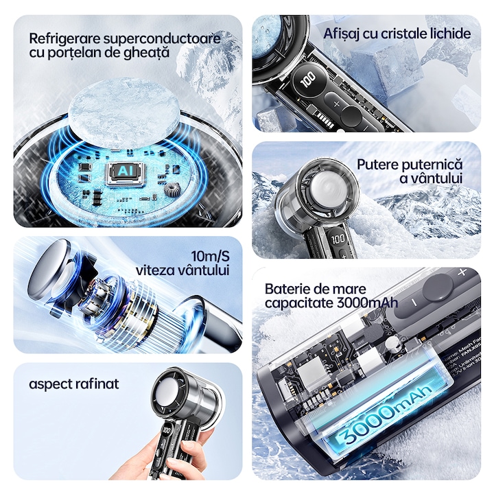 Ventilator 3000 mAh cu mini turbina ajustabila, design transparent - imagine 2
