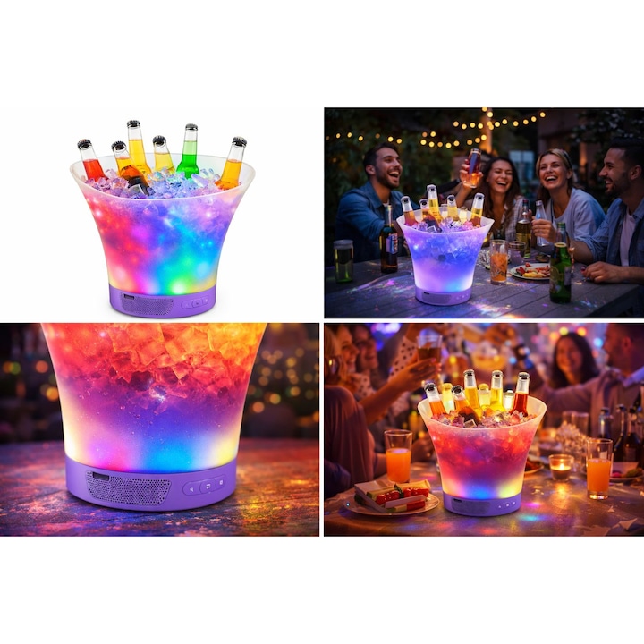 Frapiera LED cu boxa Bluetooth, efecte luminoase RGB, port USB - imagine 3