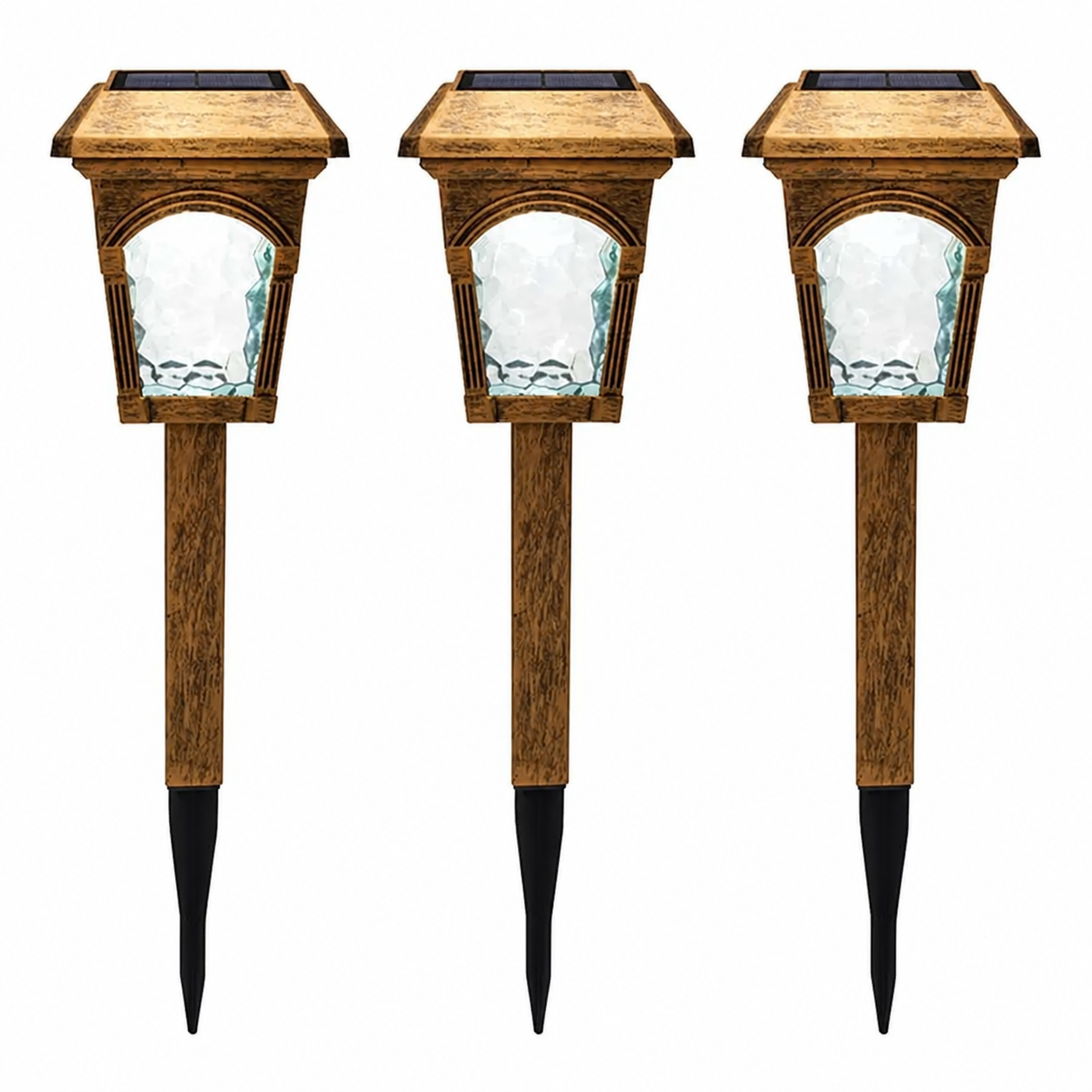 Set 3 x lampa solara felinar 26 cm, Bronz - imagine 2