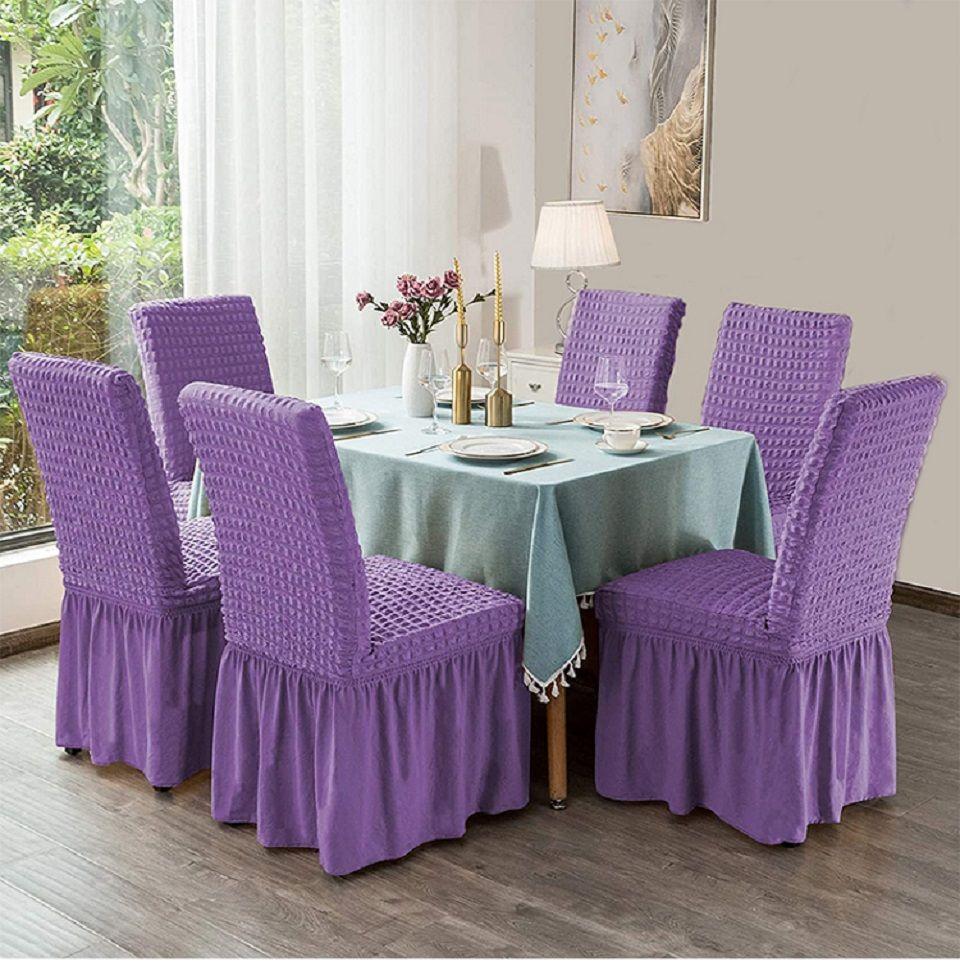 Set 6 x husa de scaun, cu volane - Mov - 1 | YEO