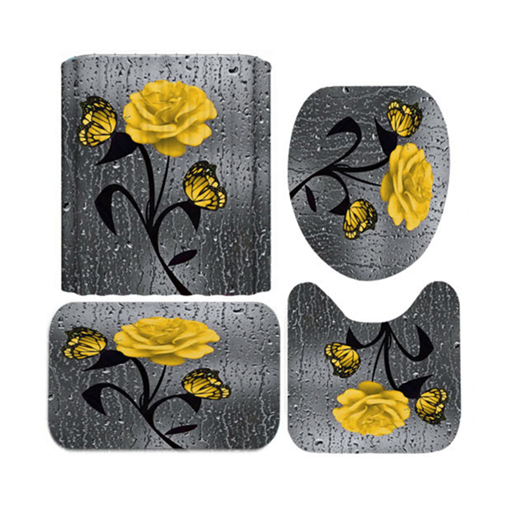 Set baie 4 piese: perdea, covorase si husa de toaleta, Yellow Rose - 2 | YEO