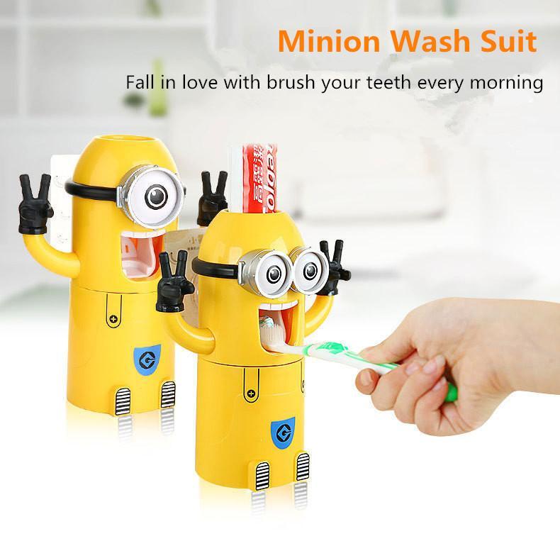 Dozator pasta de dinti cu suport pentru 2 periute, model Minions - 2 | YEO