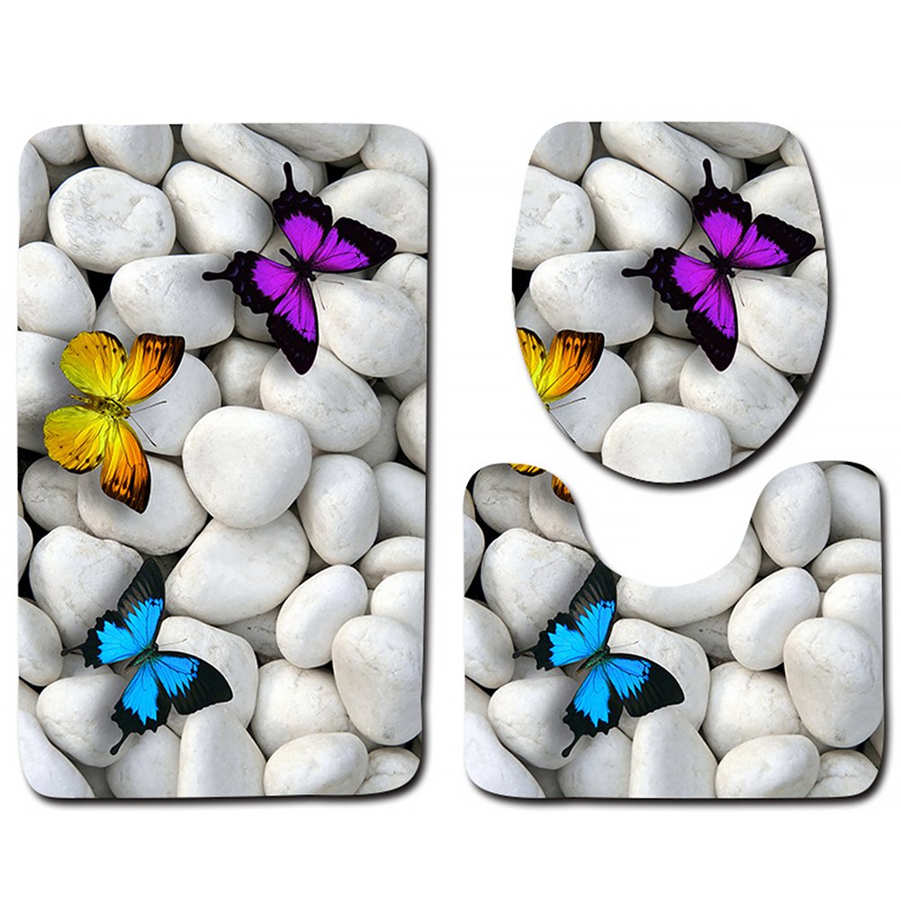Set 3 Covorase de baie FizioTab, antiderapante, Model Fluturi Multicolor - 1 | YEO