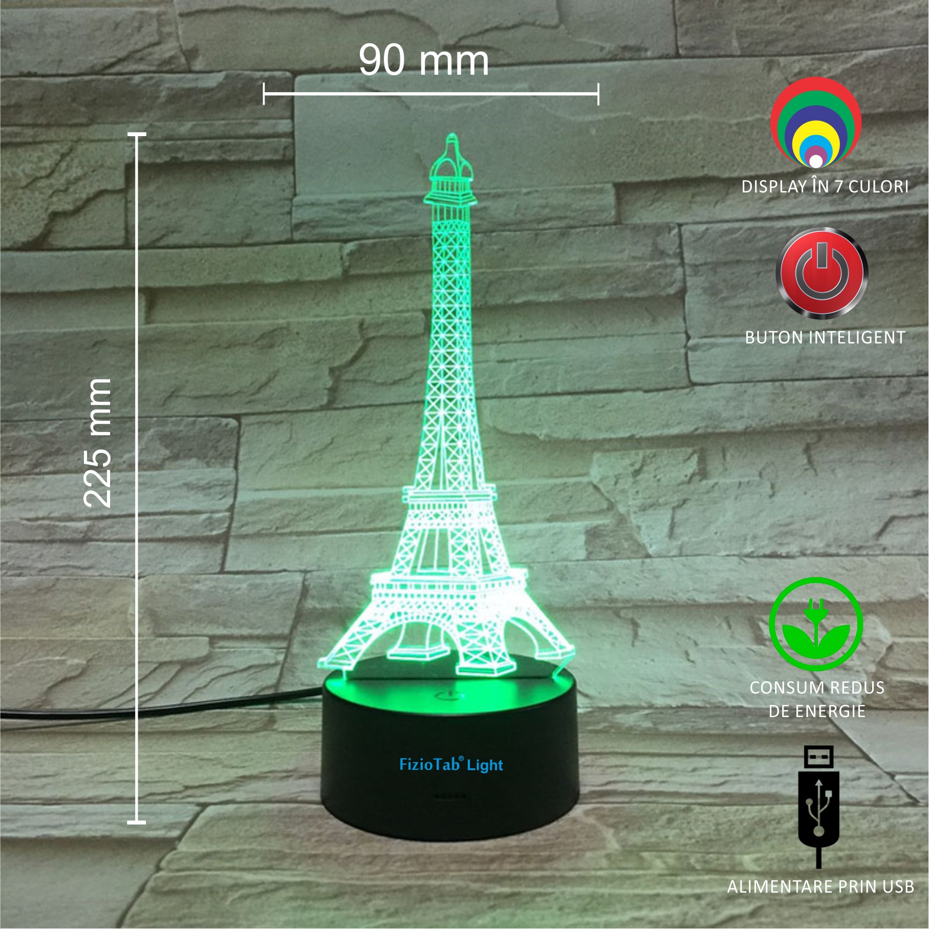 Lampa de veghe 3D, LED 7 culori, lumina ambientala - Turnul Eiffel - 1 | YEO