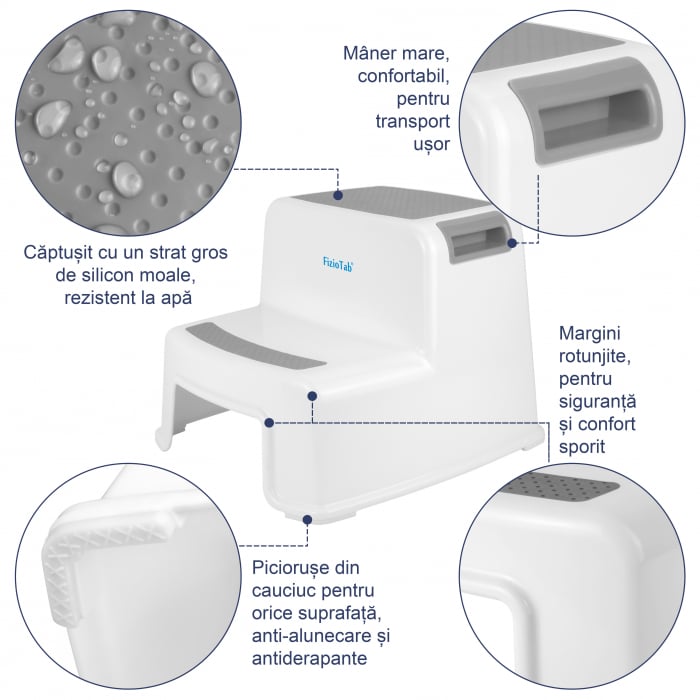Scaunel inaltator WC pentru copii, FizioTab®Kids Two Step Stoll Alb/Gri - imagine 3