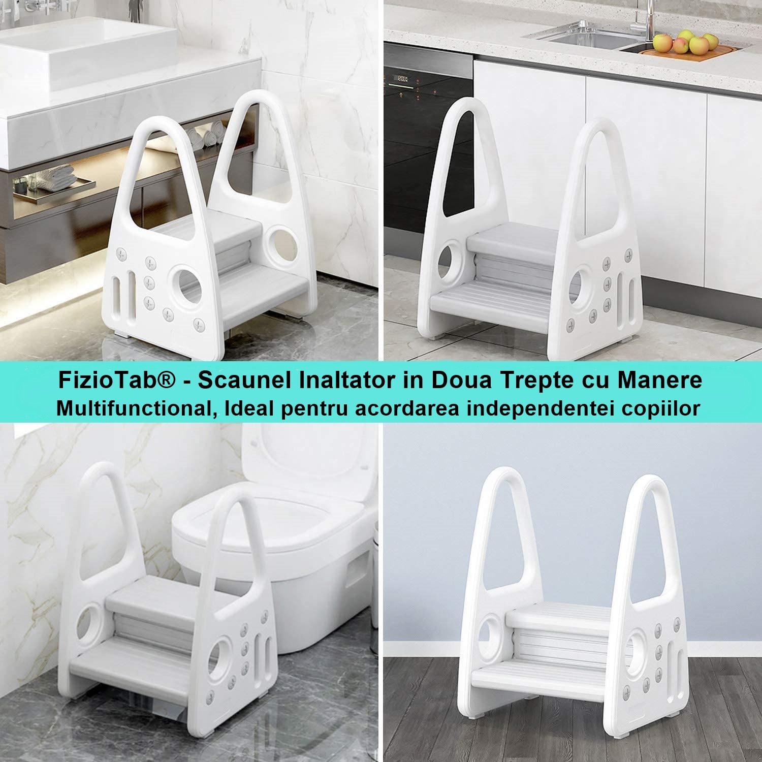 Inaltator cu manere pentru copii, suprafata antialunecare, Alb/Gri - 1 | YEO