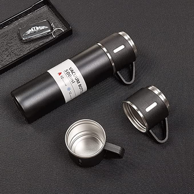 Set 4 piese: Termos 500 ml + 3 cesti, otel inoxidabil, Negru - 1 | YEO