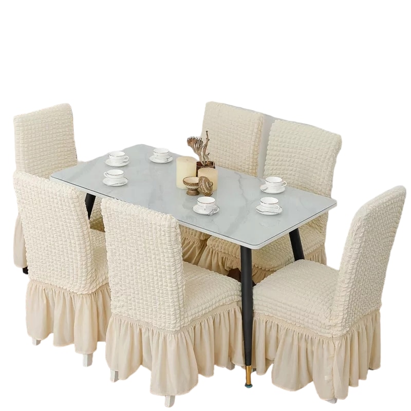Set 6 huse de scaun, cu volane - crem
