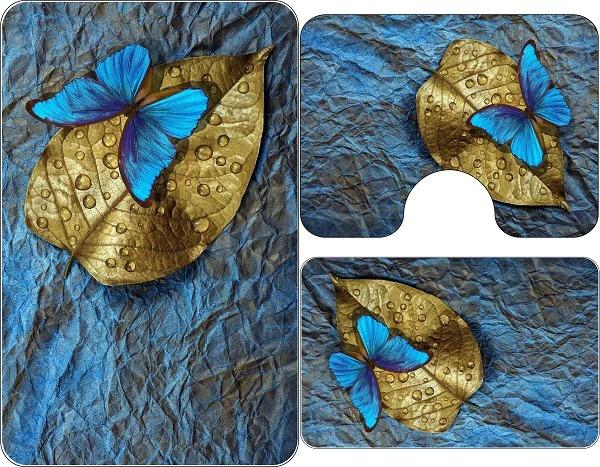 Set 3 covorase antiderapante de baie, Gold Leaf