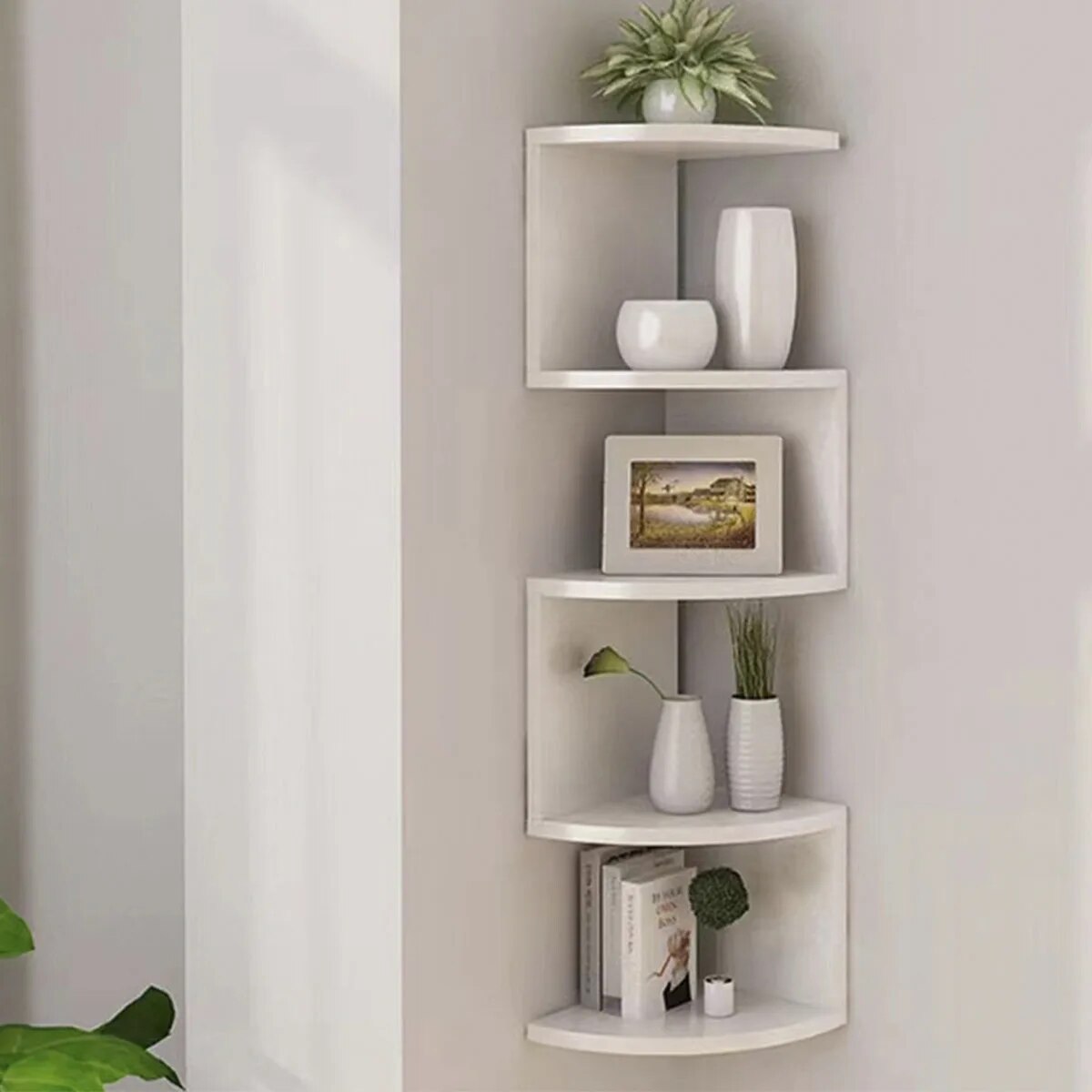 Etajera colt 4 rafturi, 86 x 20 cm, Alb - 1 | YEO