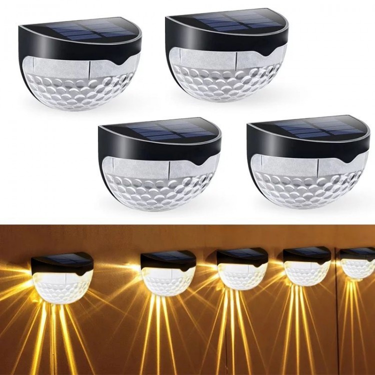 Set 4 x lampa solara exterior, 6 led, senzor, lumina rece, negru