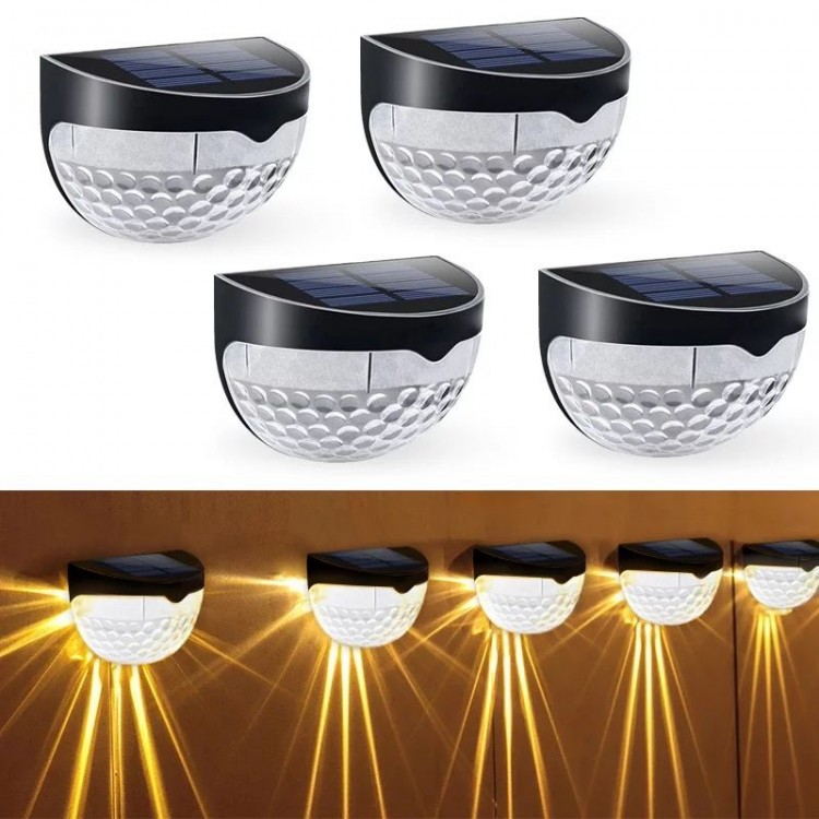 Set 4 x Lampa solara exterior, 6 LED, senzor, lumina rece, Negru