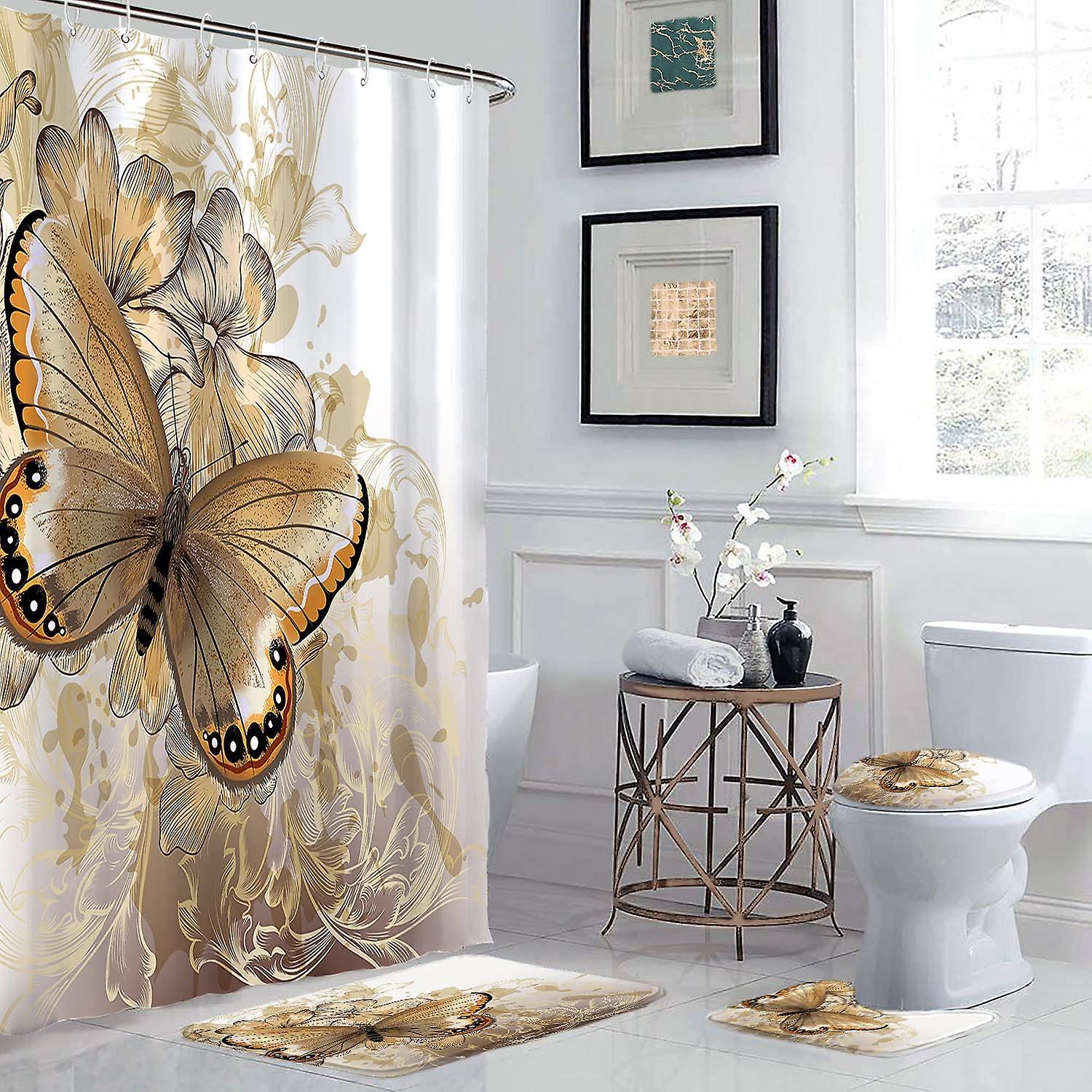 Set baie 2 piese: perdea si covoras, Gold Butterfly - 1 | YEO