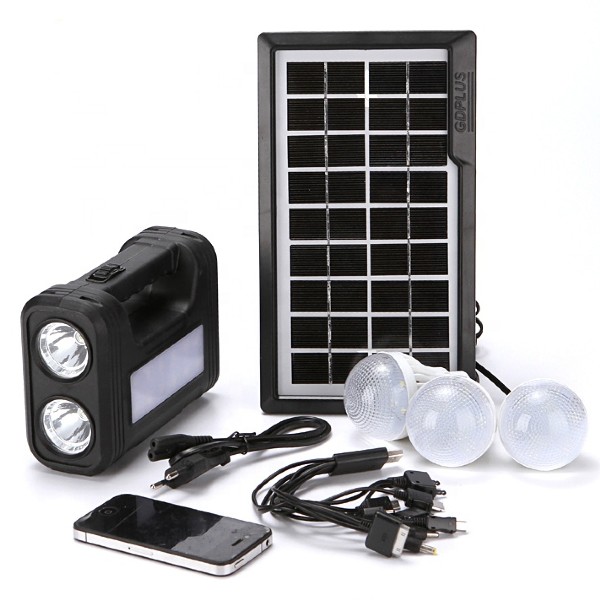 Kit cu panou solar, lanterna, 3 becuri, USB, GDLite GD-8017