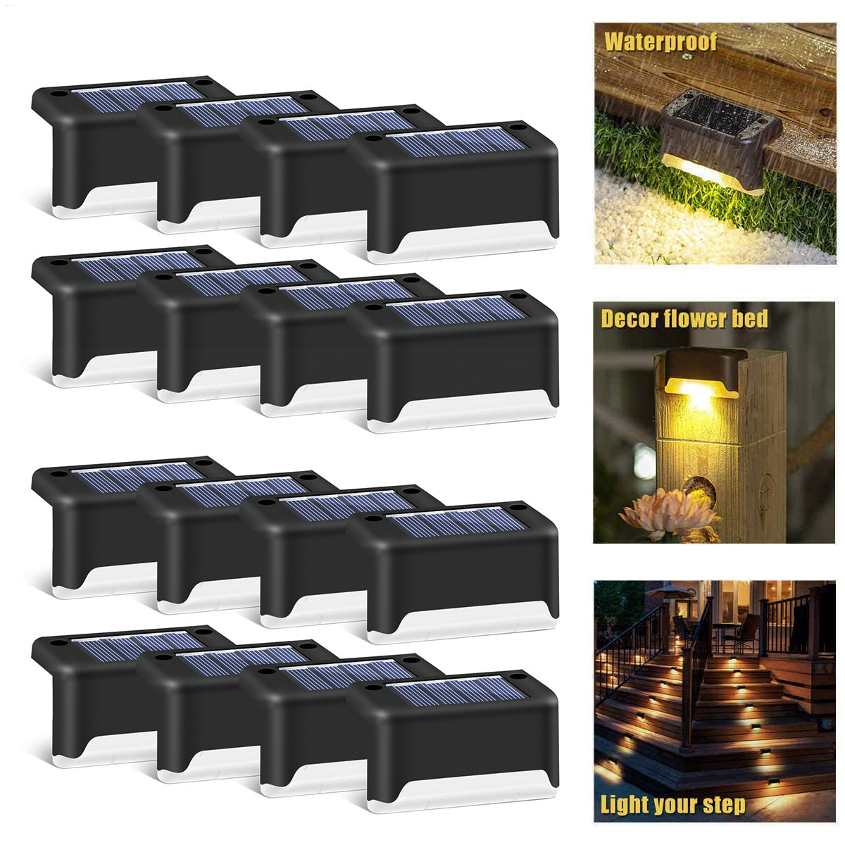 Set 16 lampi solare pentru trepte sau terase, senzor de lumina