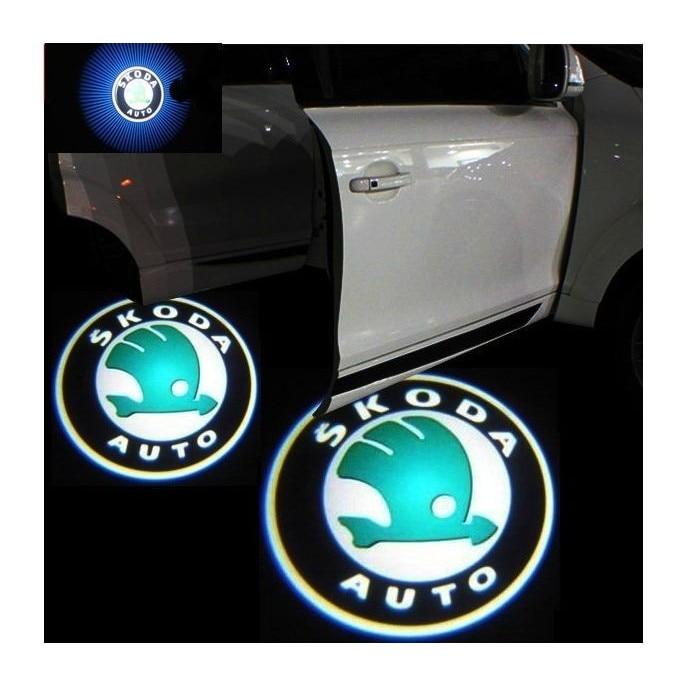 Set 2 holograme LED cu logo SKODA, pentru portiere