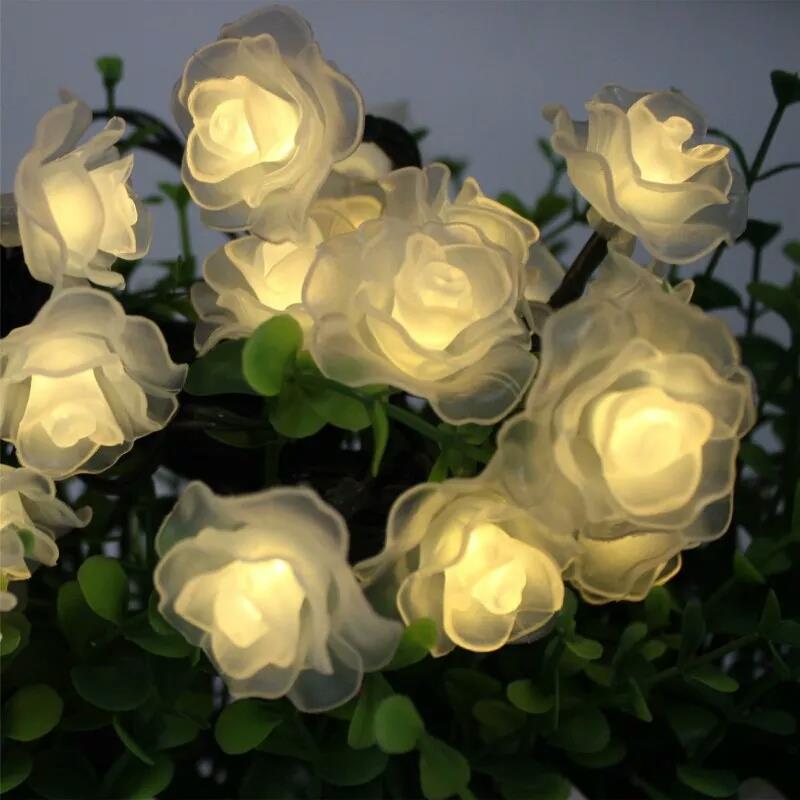 Instalatie solara 50 LED trandafiri, alb cald