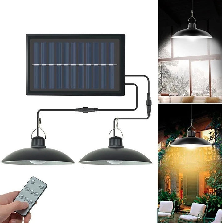 Set panou solar cu 2 becuri LED cu aplica, telecomanda, 50W