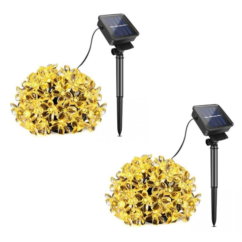 Set 2 x Instalatie solara 50 LED, Flori de Cires, Alb Cald