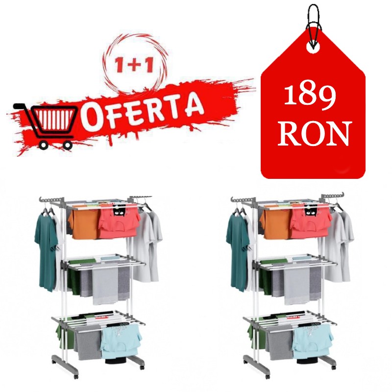 Oferta 1+1 | Uscator rufe vertical, pliabil, 3 niveluri