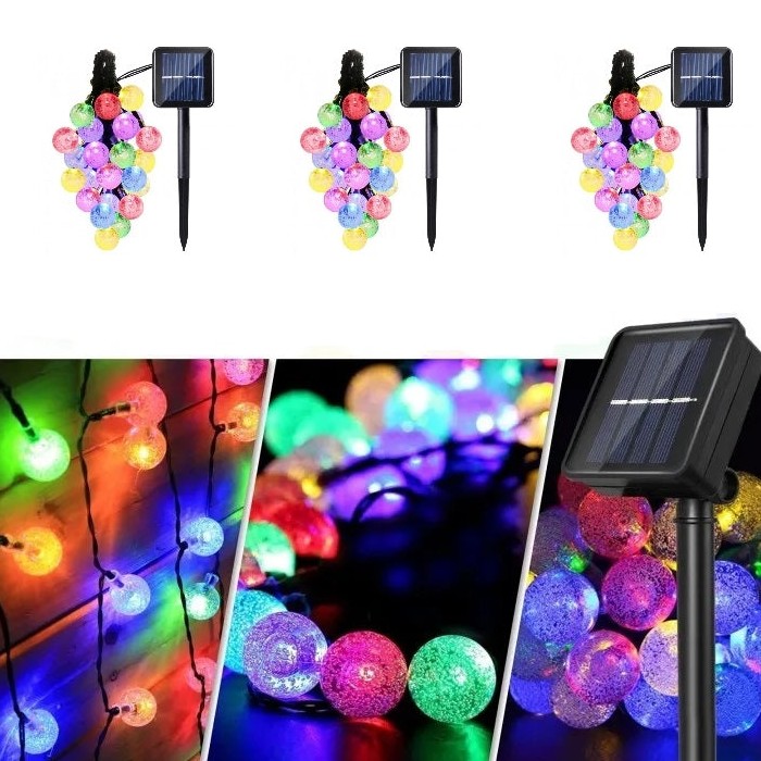 Set 3 x Instalatie solara LED 30 globulete, 5 Metri, Multicolor