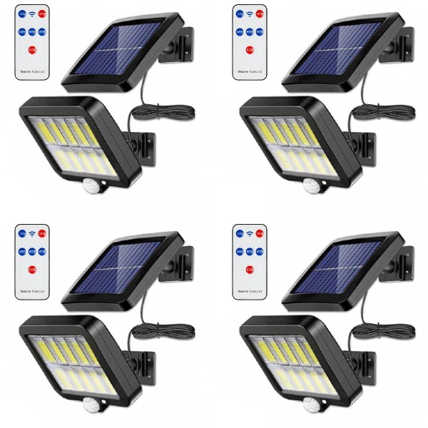 Set 4 x Proiector solar 120 LED COB, senzor de miscare, telecomanda