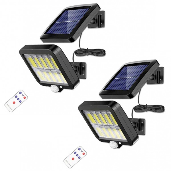 Set 2 x Proiector solar 120 LED COB, senzor de miscare, telecomanda