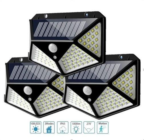 Set 3 x Lampa 100 LED cu panou solar, senzor de miscare