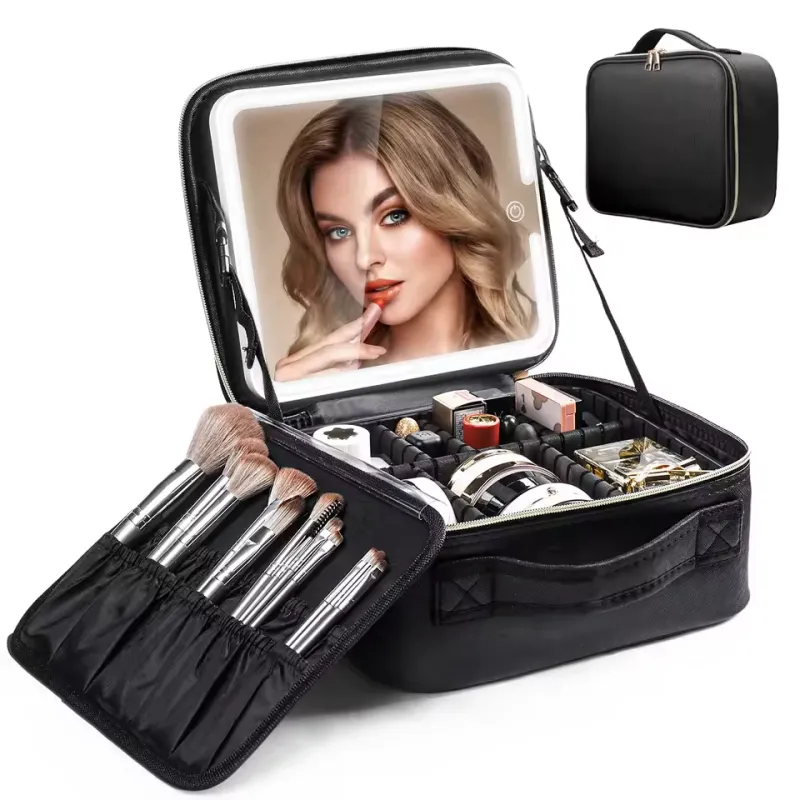 Geanta cosmetice cu oglinda si lumina LED