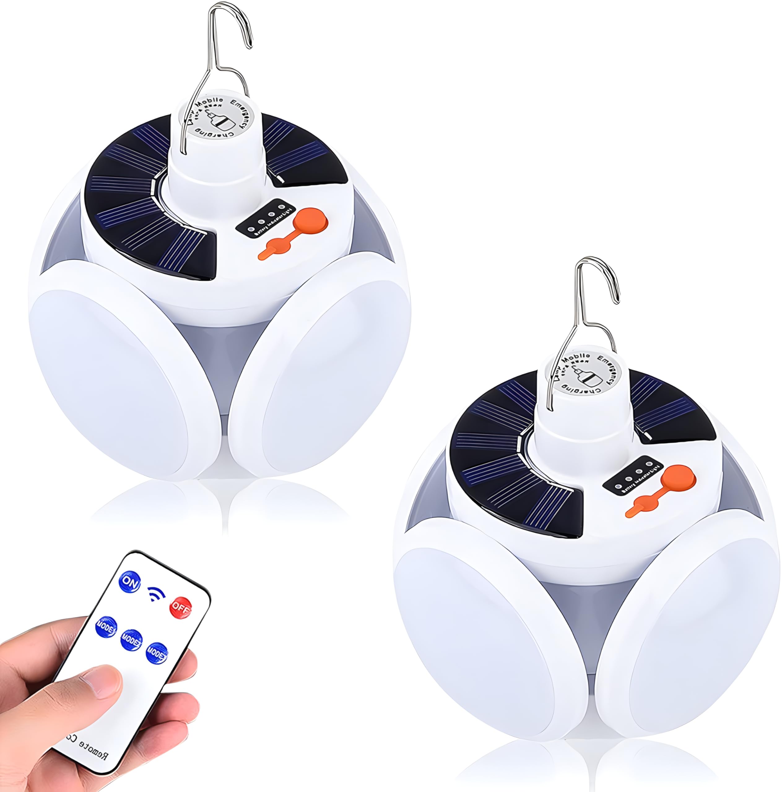 Set 2 x Bec cu panou solar si acumulator, 5 trepte de iluminat