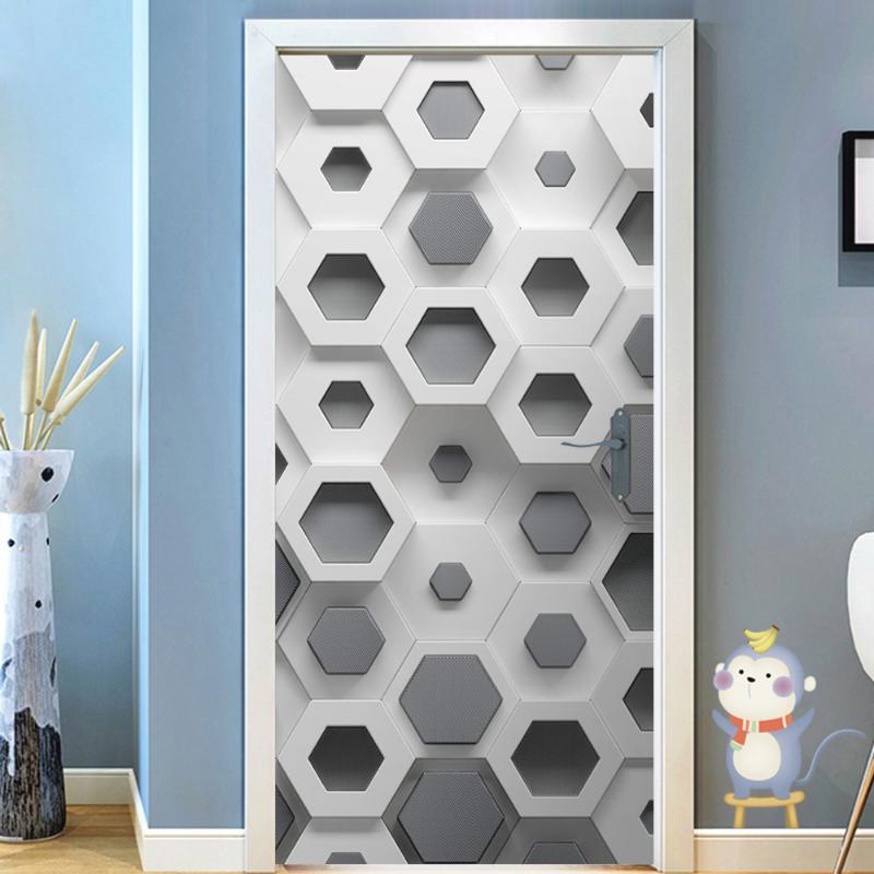Set 2 x Autocolant decorativ pentru usa - 77 x 220 cm, Grey Comb
