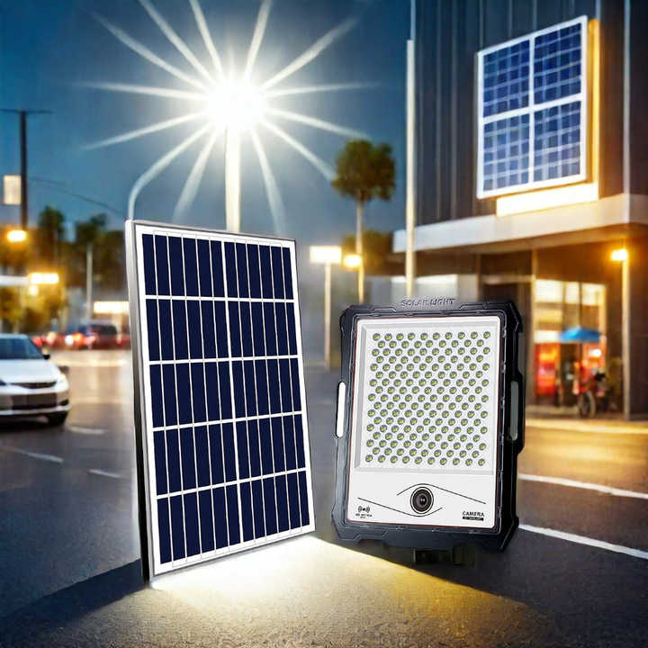Proiector 100 W cu panou solar si camera de supraveghere
