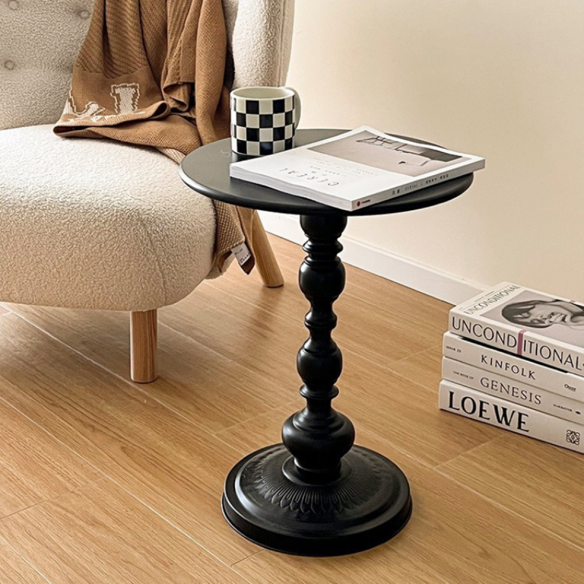 Masuta rotunda pentru cafea, fier, 52 x 38 cm, Negru