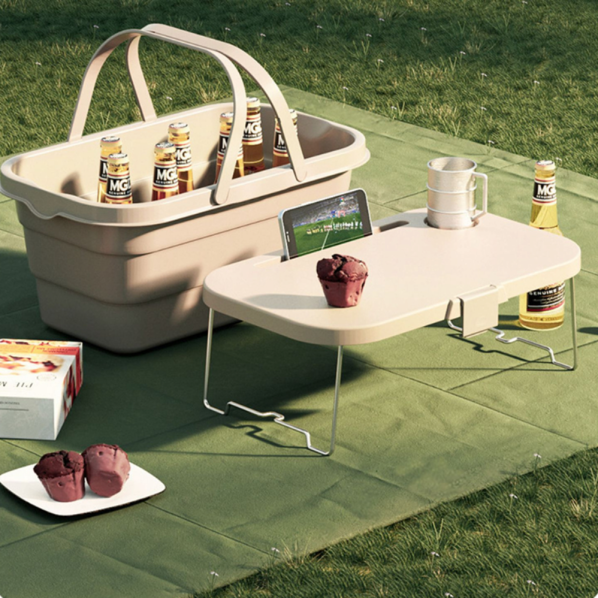 Lighean pliabil cu masuta picnic, 8 Litri