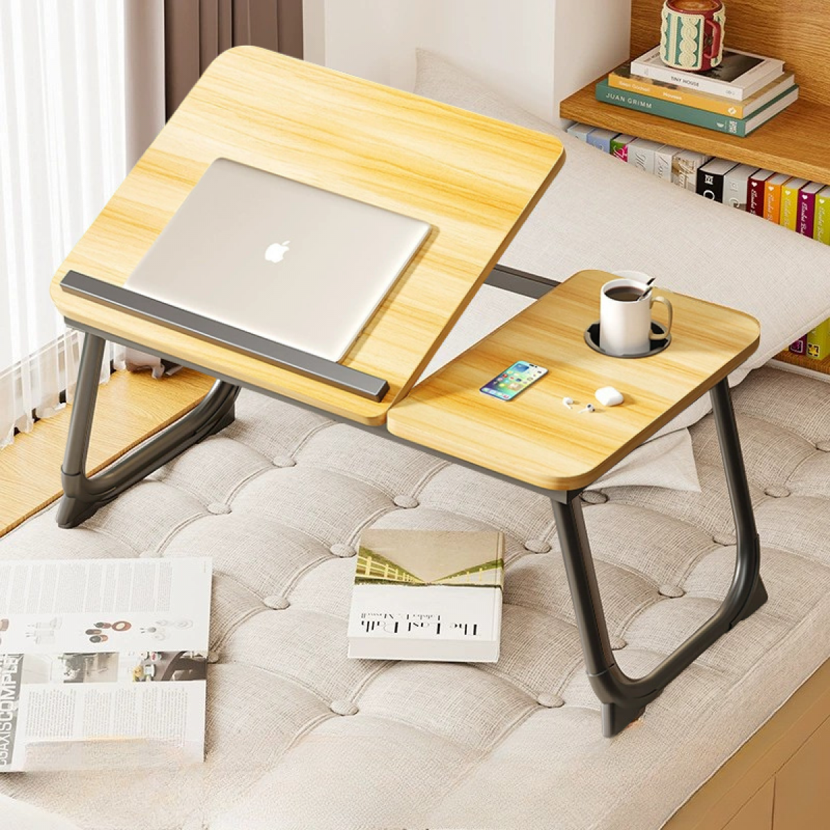 Masa pliabila pentru laptop, reglabila 5 pozitii, Lemn