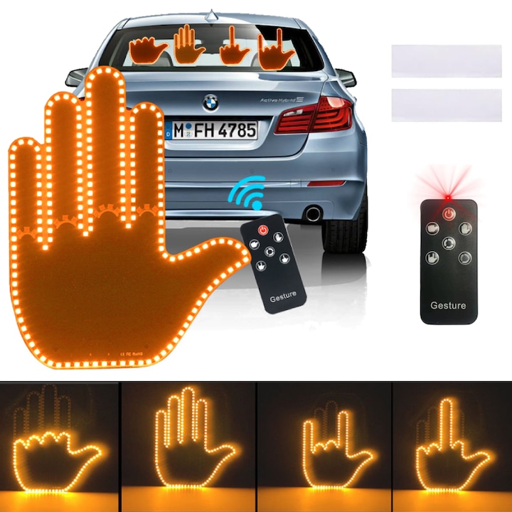 Semn LED Auto cu Telecomanda, Design Mana, 4 Moduri