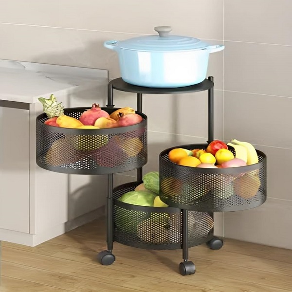 Etajera metalica rotunda cu 3 niveluri, Organizator Bucatarie