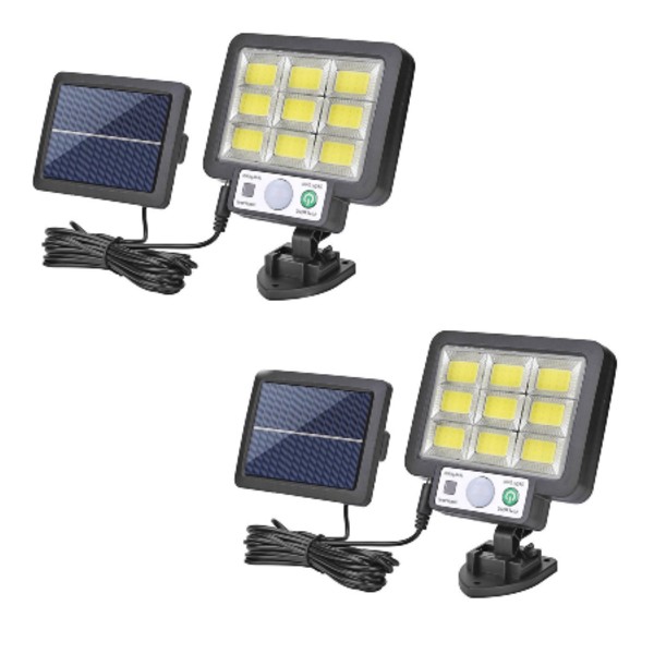 Set 2 x Proiector solar 120 LED 6 COB, Senzor de lumina, Senzor de miscare