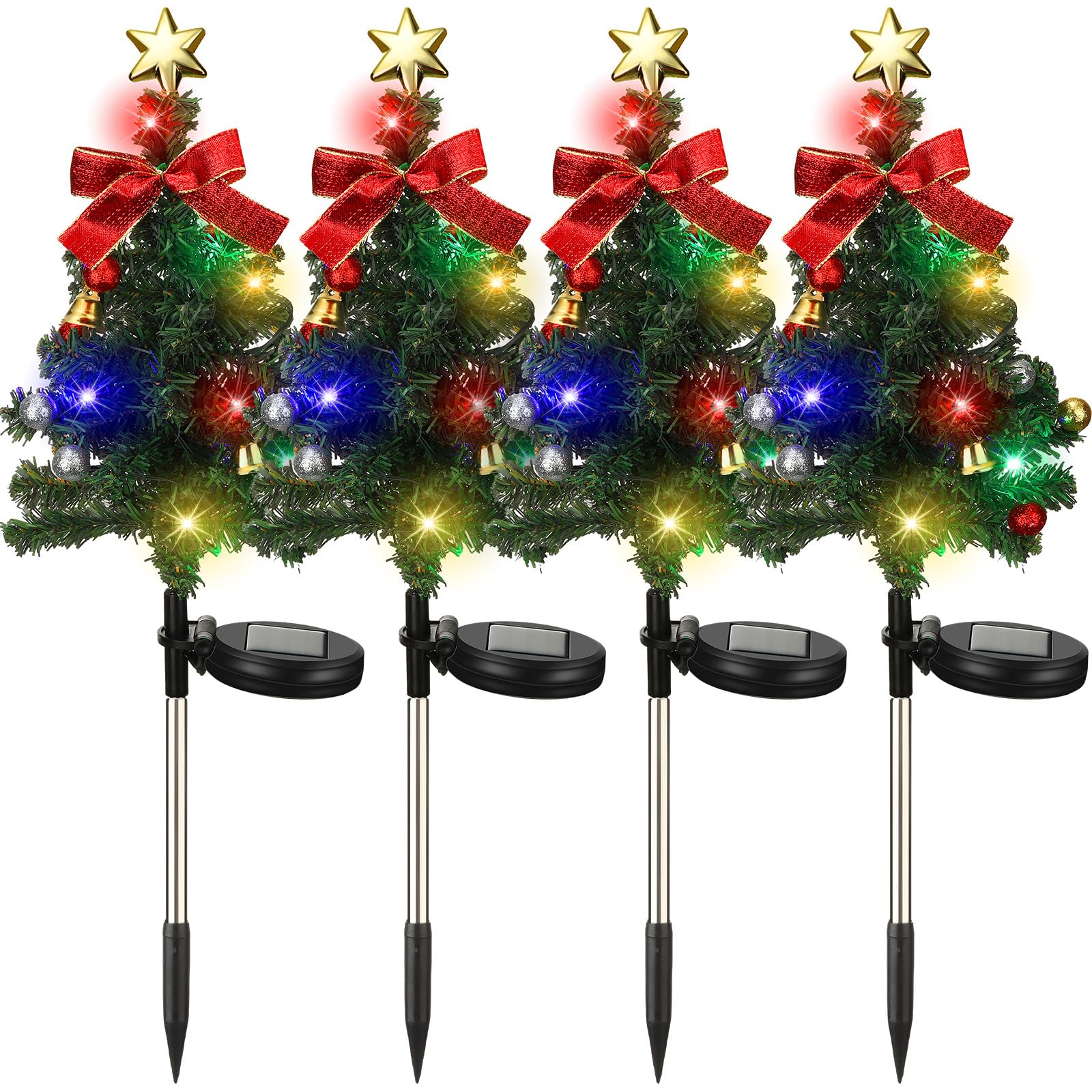 Set 4 x Lampa solara LED de Craciun, brad impodobit 68 cm