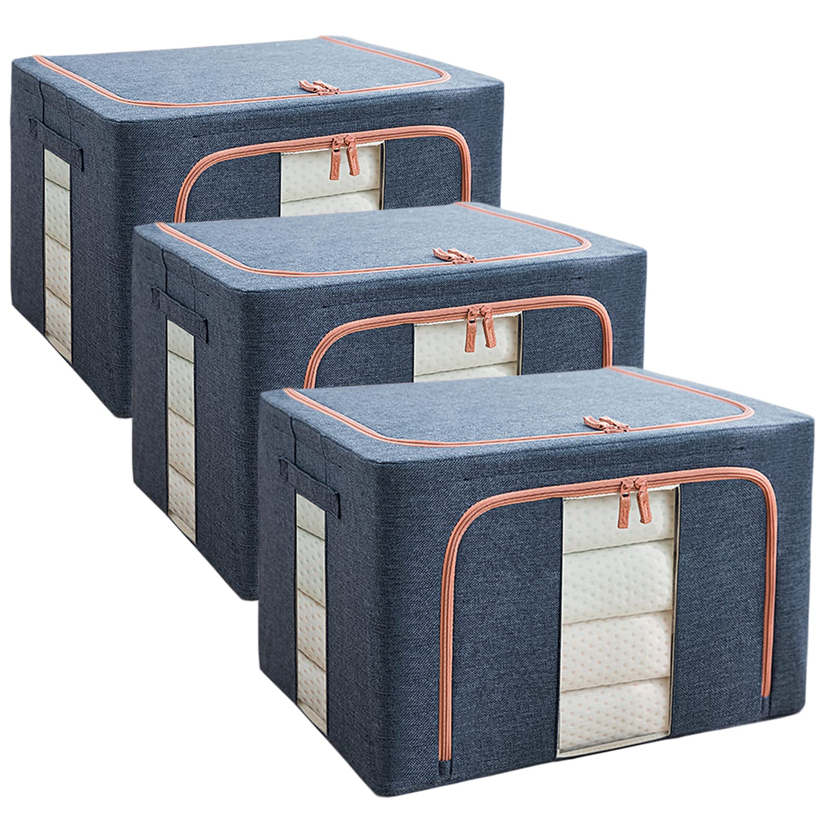Set 3 cutii pliabile pentru depozitare, 24L, 66L, 100L, Albastru