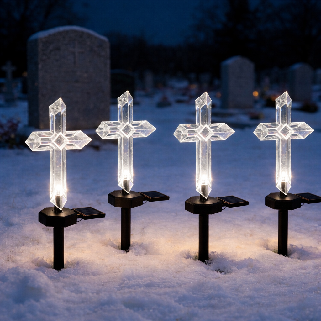 Set 4 x Cruce solara LED pentru mormant
