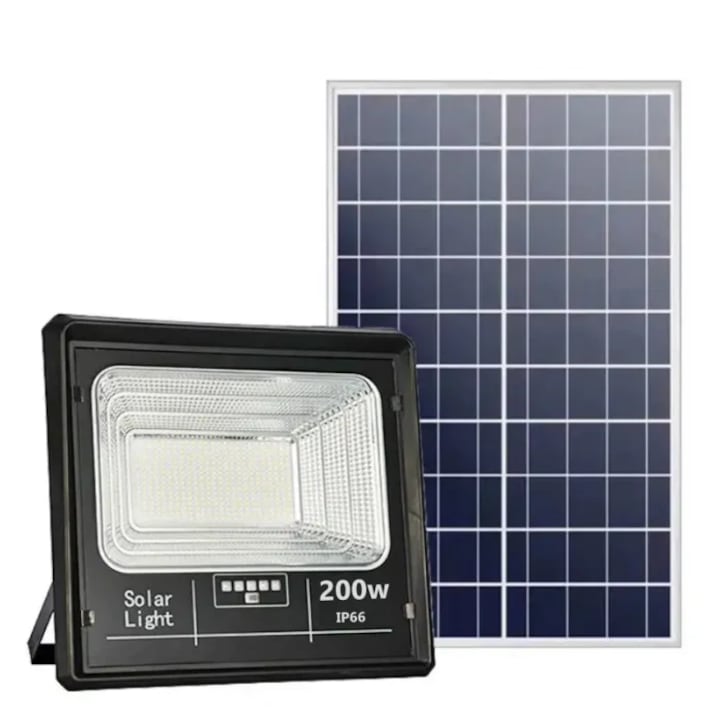 Proiector solar Innova 200W, IP66, 6500K, telecomanda, indicator baterie