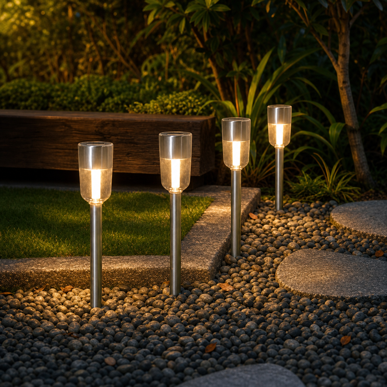 Set 4 x Lampa solara, Argintiu, 34.8 cm