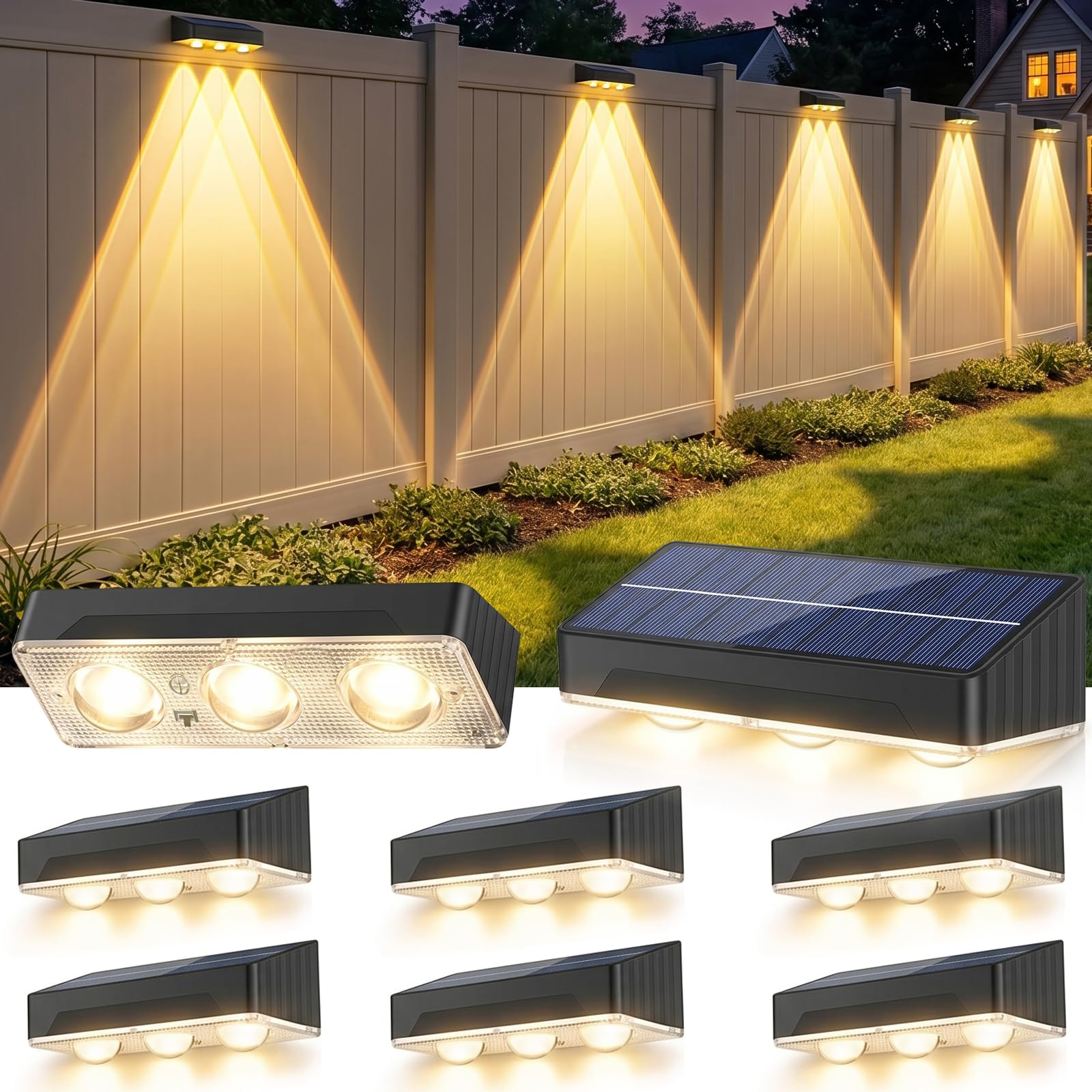 Set 6 x lampa solara de perete, Alb cald
