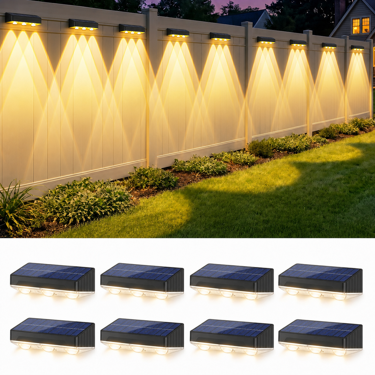 Set 8 x lampa solara de perete, Alb cald