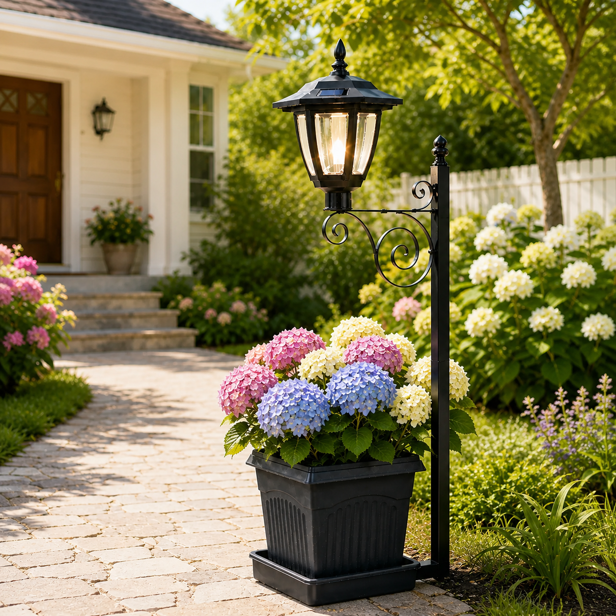 Lampa solara cu ghiveci integrat, LED alb cald