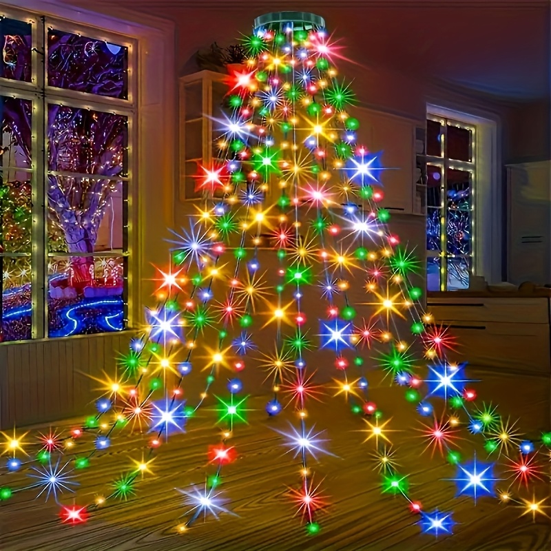 Instalatie brad Craciun 400 LED cu inel, 2 M x 16 coloane, Multicolor