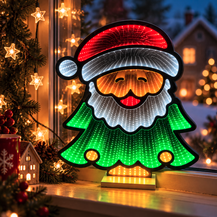 Lampa oglinda, decoratiune cu LED, Infinity Light - Green Santa