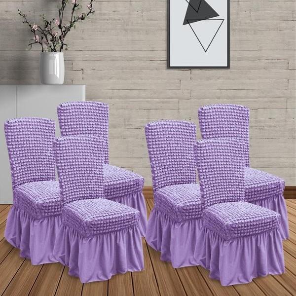 Set 6 x husa de scaun, cu volane - Mov