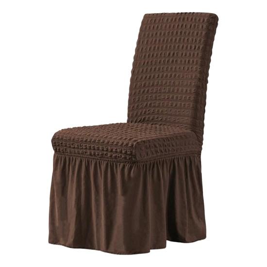 Set 6 x husa de scaun, cu volane - Maro inchis